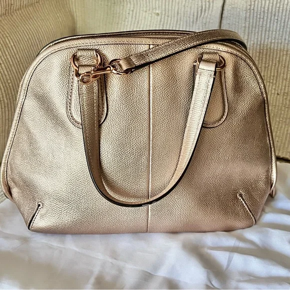 Coach Rose Gold Metallic Leather Prince Street Satchel with Turn-Lock Detail - Picture 5 of 16